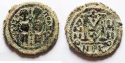World Coins - Arab-Byzantine. AE fals. Beisan (Nysa-Scythopolis) mint imitating types of Justin II at Nicomedia, AD 566-578.