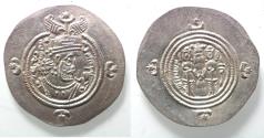 Ancient Coins - CHOICE QUALITY: Sasanian Kingdom. Khusru II. A.D. 591-628. AR drachm.
