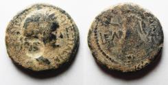 Ancient Coins - DECAPOLIS, GADARA. VESPASIAN. COUNTERMARKED AE 23