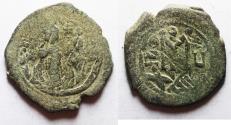 Ancient Coins - BYZANTINE EMPIRE. Heraclius AD 610-641. AE. Follis. Overstruck on an earlier type