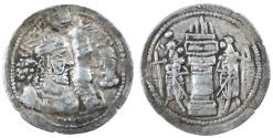 Ancient Coins - Varhran II with Queen & Prince AR Obol, Sassania, RARE !, Near VF, 276 - 293 C.E.