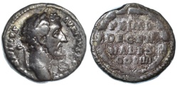 Ancient Coins - Antoninus Pius AR Denarius, AVF, RARE "Decennales" 147/148 C.E.