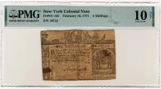 Us Coins - Colonial  Currency Note - New York One Pound, February 16, 1771, Scarce