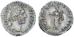 Ancient Coins - Antoninus Pius AR Denarius, Choice EF/AEF, 159/160 C.E.