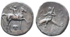Ancient Coins - Calabria, Tarentum AR Nomos (Didrachm), Toned Very Fine, 280 - 272 B.C.E.