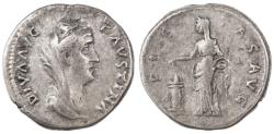 Ancient Coins - Faustina I Senior AR Denarius, Very Fine, RARE, After 141 C.E.