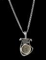 Ancient Coins - Jewish War Year Two AE Prutah 67/68 C.E., Judaea, in modern Temple Harp Sterling Silver Necklace