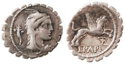 Ancient Coins - L. Papius Serrate AR Denarius, Rome Republic, Very Fine, 79 B.C.E.