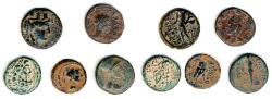 Ancient Coins - Lot of five Greek and Roman Provincial Bronze coins, F - VF, 2nd Century B.C.E. to 3rd Century C.E.