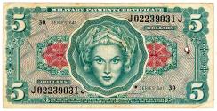 Us Coins - United States Military Payment Certificate, Series 641, "Medusa" note, VF to XF, $5.00