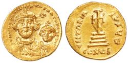 Ancient Coins - Heraclius with Heraclius Constantine AV Gold Solidus, Extremely Fine, 616 - 625 C.E.