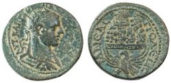 Ancient Coins - Neapolis (Biblical Shechem), Samaria, Volusian AE, Mt. Gerizim, Near VF/VF+, 159/160 C.E.