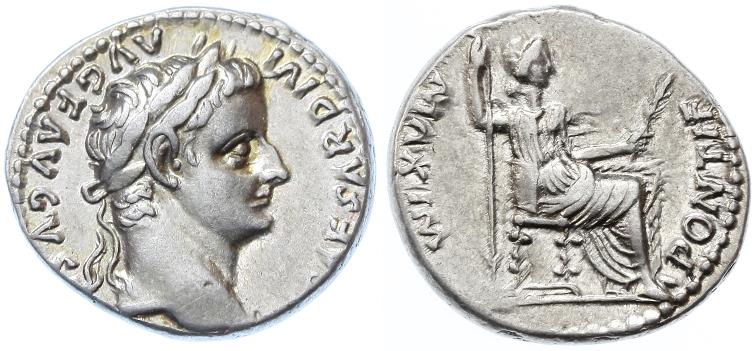 Tiberius AR Denarius, Tribute Penny, EF/AEF, 14 - 37 C.E. | Roman