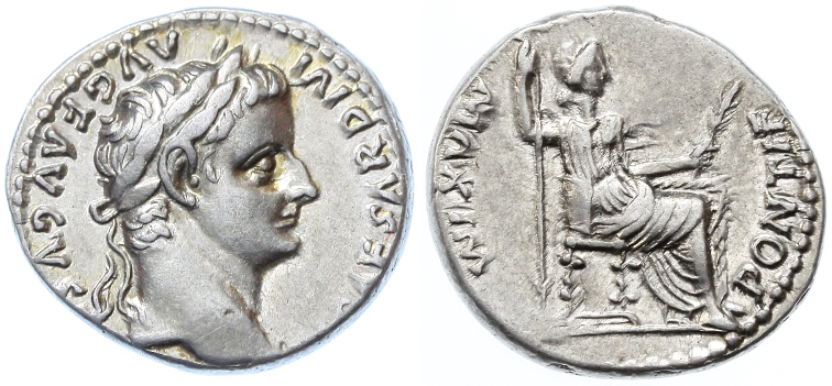 Tiberius AR Denarius, Tribute Penny, EF/AEF, 14 - 37 C.E.