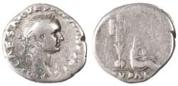 Ancient Coins - Vespasian "IVDAEA" AR Denarius, Judaea Capta, Fine, 69/70 C.E.