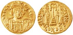 Ancient Coins - Constantine IV Pogonatus with Heraclius and Tiberius AV Gold Solidus, Choice Extremely Fine, 674 - 681 C.E.