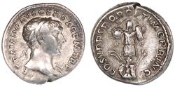Ancient Coins - Trajan AR Denarius, Very Fine, Trophy of Arms, 107/108 C.E.