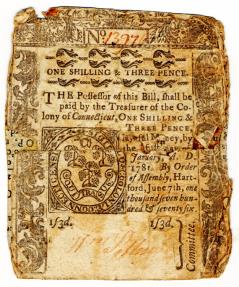 Colonial Note - Connecticut One Shilling and Three Pence, June 7th 1776