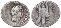 Ancient Coins - Marc Antony AR Denarius, Roman Republic, Very RARE! Good Fine, 37 B.C.E.
