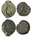 Ancient Coins - Pair of Hasmonean Widow's Mite / Prutah with Brockages, 135 - 76 C.E.