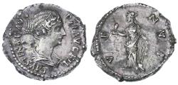 Ancient Coins - Faustina Junior AR Denarius, Toned AEF, Lovely Style & Pedigreed, 147 - 150 C.E.
