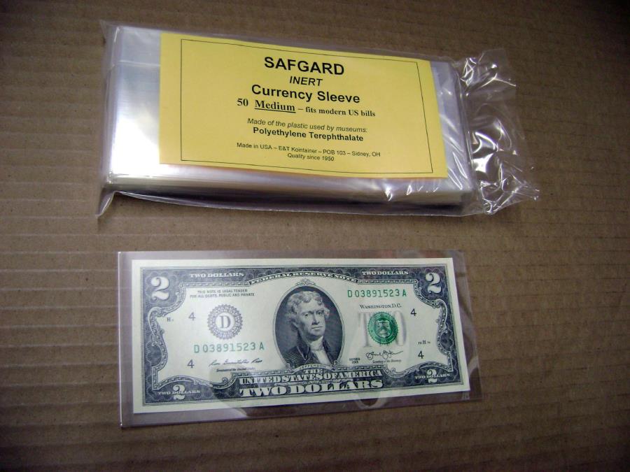Safgard Inert Sleeves (TM) Medium (Modern) Currency 50Pack MADE IN USA