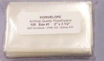 Us Coins - Koinvelopes Inert Polyethylene Envelopes - Size #1 (2 x 3½) - 100