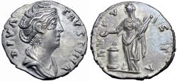 Ancient Coins - Diva Faustina I (wife of A. Pius) AR Denarius. Rome, AD 141.