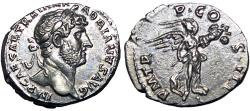Ancient Coins - Hadrian AR Denarius, Rome. 123 AD.