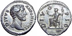 Ancient Coins - Divus Antoninus Pius AR Denarius. Rome, after AD 161.