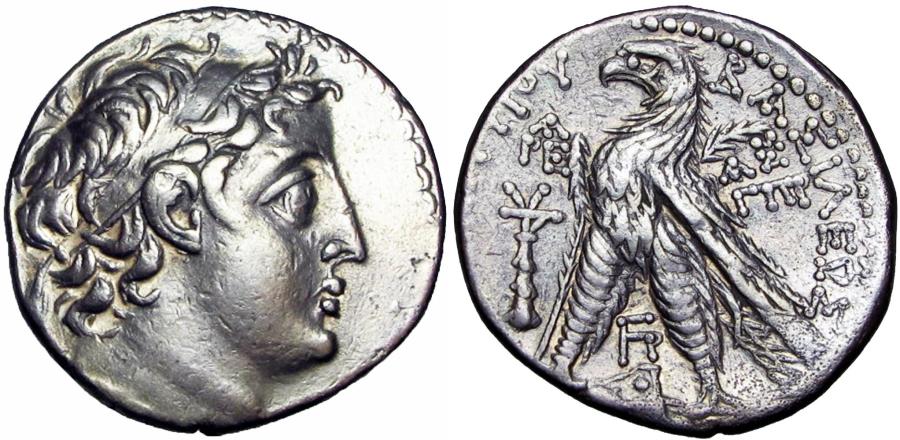 Ancient Coins - Seleukid Kings of Syria, Demetrios II Nikator AR Tetradrachm. Tyre, Dated SE 184 = 129-128 BC.