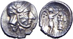 Ancient Coins - Seleukid Empire, Antiochos I, with Seleukos I, AR Drachm. Coregency issue. Excessively Rare.