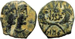 Ancient Coins - NABATAEA. Rabbel II, with his mother  Shaqilat. AD 70-106.