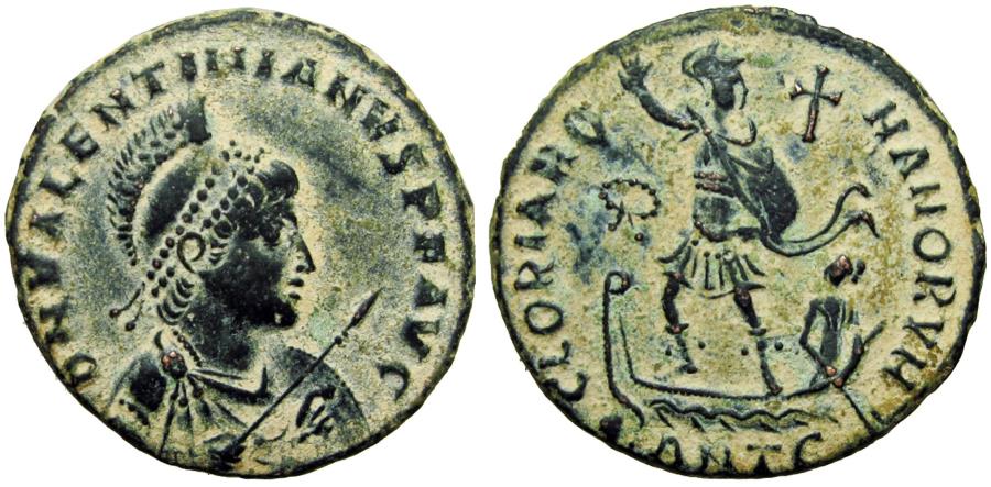 古代ローマコイン　AD 375-392 　ヴァレンティニアン 2 世 Ancient Rome, 375-392 AD, Valentinian II, AR Siliqua, aEF