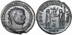Ancient Coins - Maximianus AE radiate fraction. Antioch. AD 296. scarce.