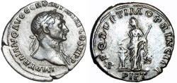 Ancient Coins - Trajan AR Denarius. Rome, AD 111.