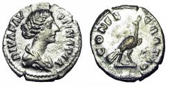 Ancient Coins - Diva Faustina Junior. Died AD 175/6. AR Denarius (17mm, 2.55g, 6h). Rome mint.