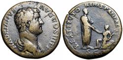 Ancient Coins - Hadrian Æ Sestertius. Rome, AD 134-138. Probably unpublished .