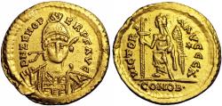 Ancient Coins - Pseudo-Imperial, Odovacar (Odoacer) AV Solidus. In the name of Zeno. Rome, AD 476-489.Very Fine. Very Rare; rated R4 by RIC.