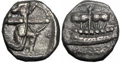 Ancient Coins - PHOENICIA, Sidon. Uncertain king. Circa 435-425 BC. AR Sixteenth Shekel . Very rare.