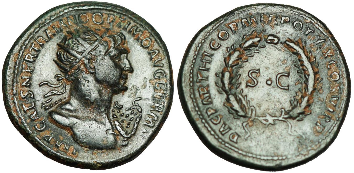 Trajan Æ Semis.Trajan AD 116. Stunning example. - Old Coin Price