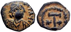 Ancient Coins - Justin I Æ 1½ Nummi. Thessalonica, circa AD 518-22.