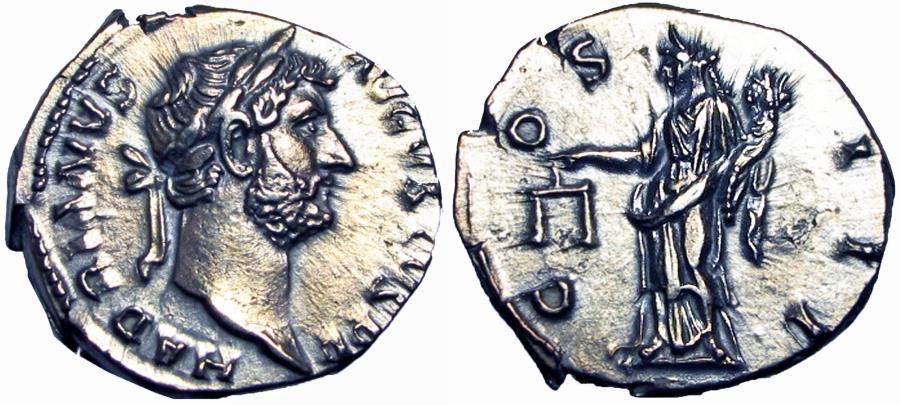 Ancient Coins - HADRIAN. 117-138 AD. AR Denarius, golden patina.