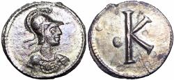 Ancient Coins - CONSTANTINOPOLIS. AR Third Siliqua (0.81 gm, 6h). Constantinople mint. Struck under Justinian I, 530 AD.