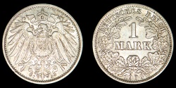 World Coins - GERMANY – Empire 1908-J Mark, Wilhelm II, Hamburg mint