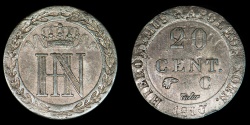 World Coins - GERMAN STATES – KINGDOM OF WESTPHALIA 1810-C 20 Centimes, Jérôme I (Jérôme-Napoléon Bonaparte)