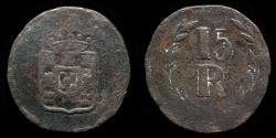 World Coins - PORTUGUESE INDIA – GOA – ND (ca. 1840’s) 15 Reis Maria II