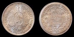 World Coins - BOLIVIA – Republic 1899 PTS CB 50 Centavos
