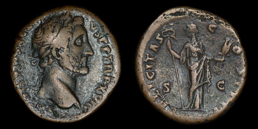 ROMAN EMPIRE – Antoninus Pius As RIC 937, 154 – 155 A.D. Felicitas reverse