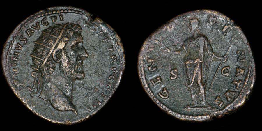 ROMAN EMPIRE – Antoninus Pius Dupondius RIC 660, 141 – 144 A.D. Genius ...